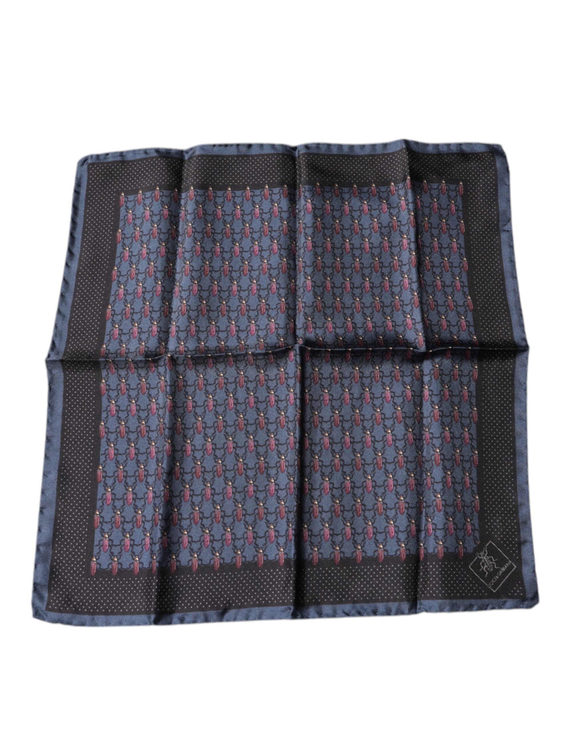 Beetle-Print Silk Handkerchief — Navy