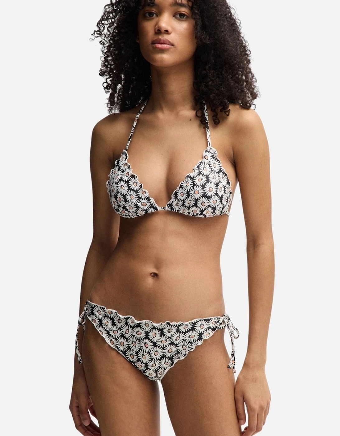 Hugo Boss Women's Ditsy Daisies Ruffle Bikini Top, White - Black - Size: L