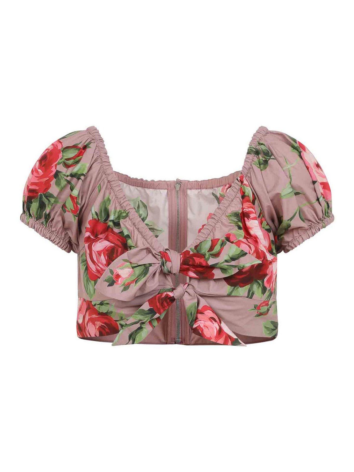 Dolce&Gabbana - cropped top puff sleeves floral tie front