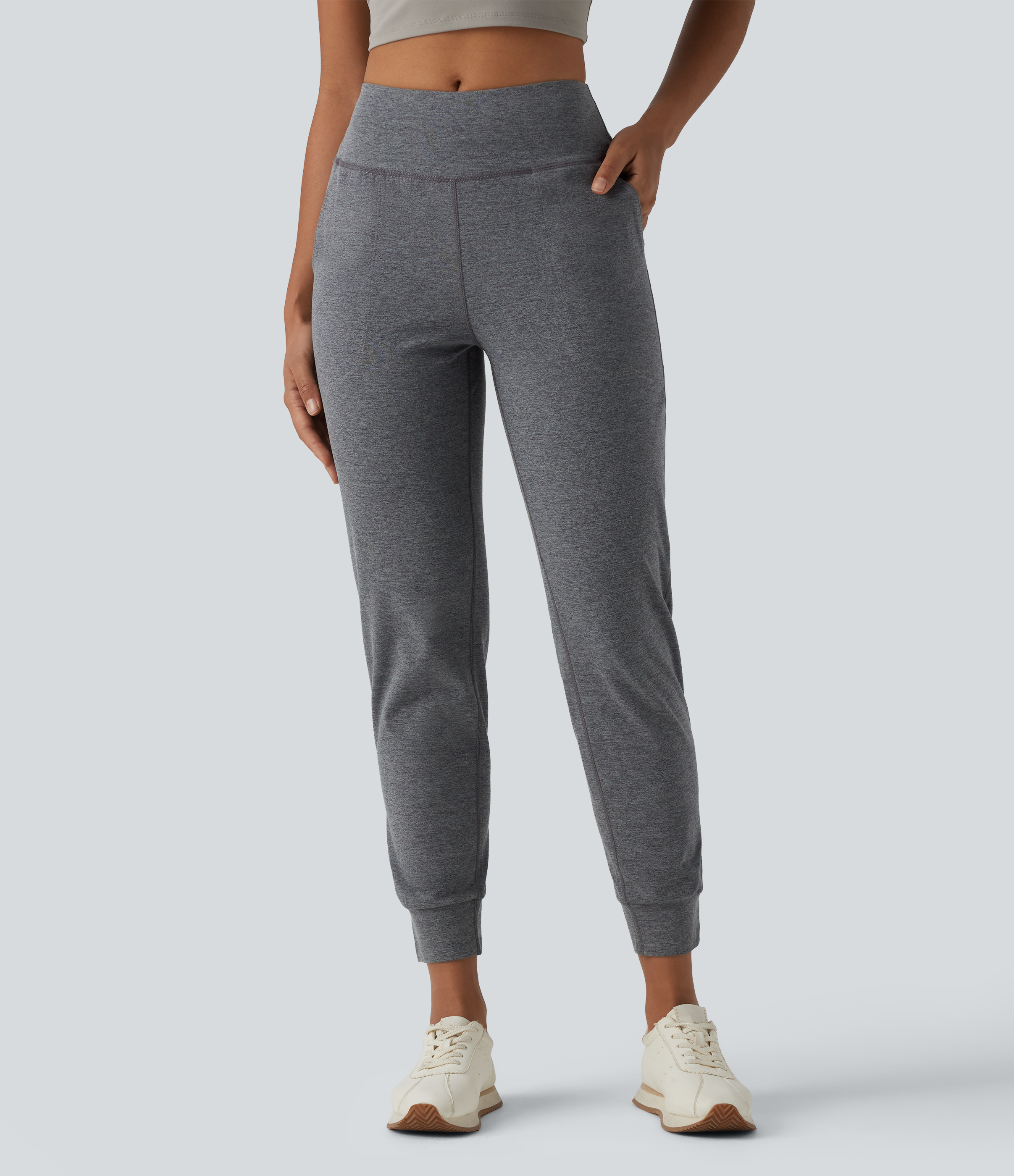 Halara Mid Rise Quick Dry Yoga Joggers with Pockets - Dusky Charcoal - XLregular