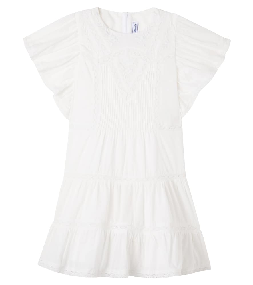 Lace-trimmed embroidered cotton dress