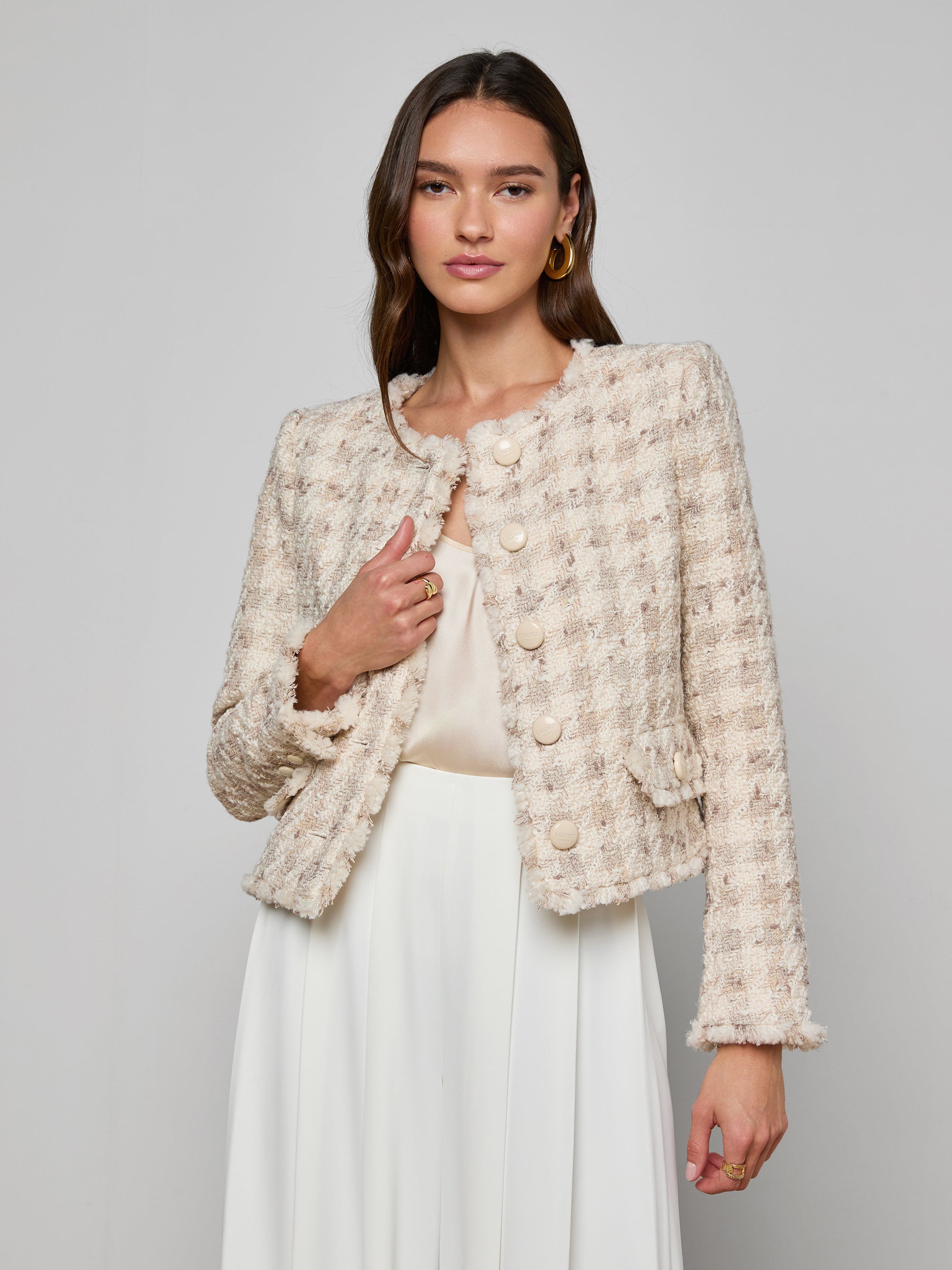 Zell Houndstooth Tweed Jacket In Taupe/grey Houndstooth