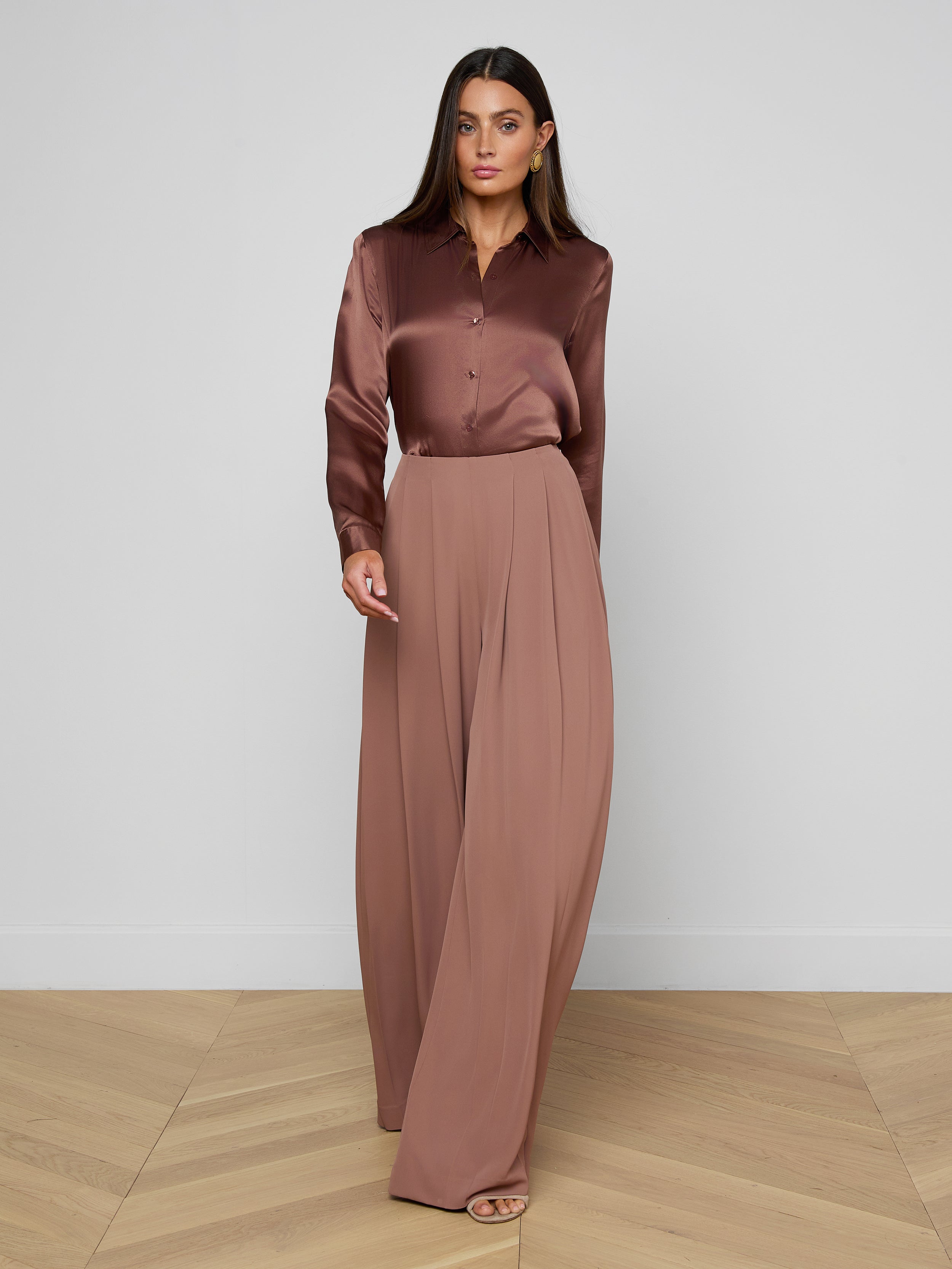 Nova Pleated Wide-Leg Pants In Light Mink