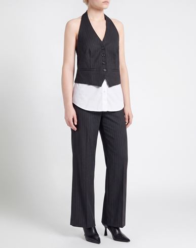 Woman Tailored Vest Charcoal Size 2 Virgin Wool, Polyester, Viscose, Elastane