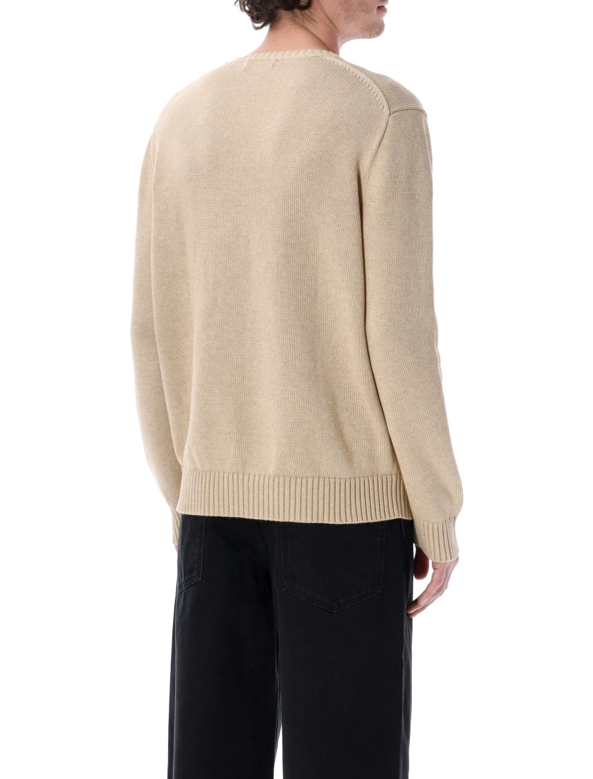 Beige Crewneck Logo-Embroidered Sweater