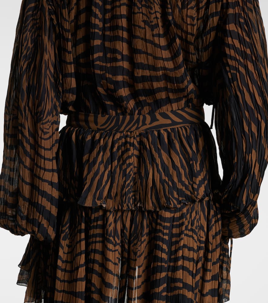 Asymmetric ruffled printed miniskirt
