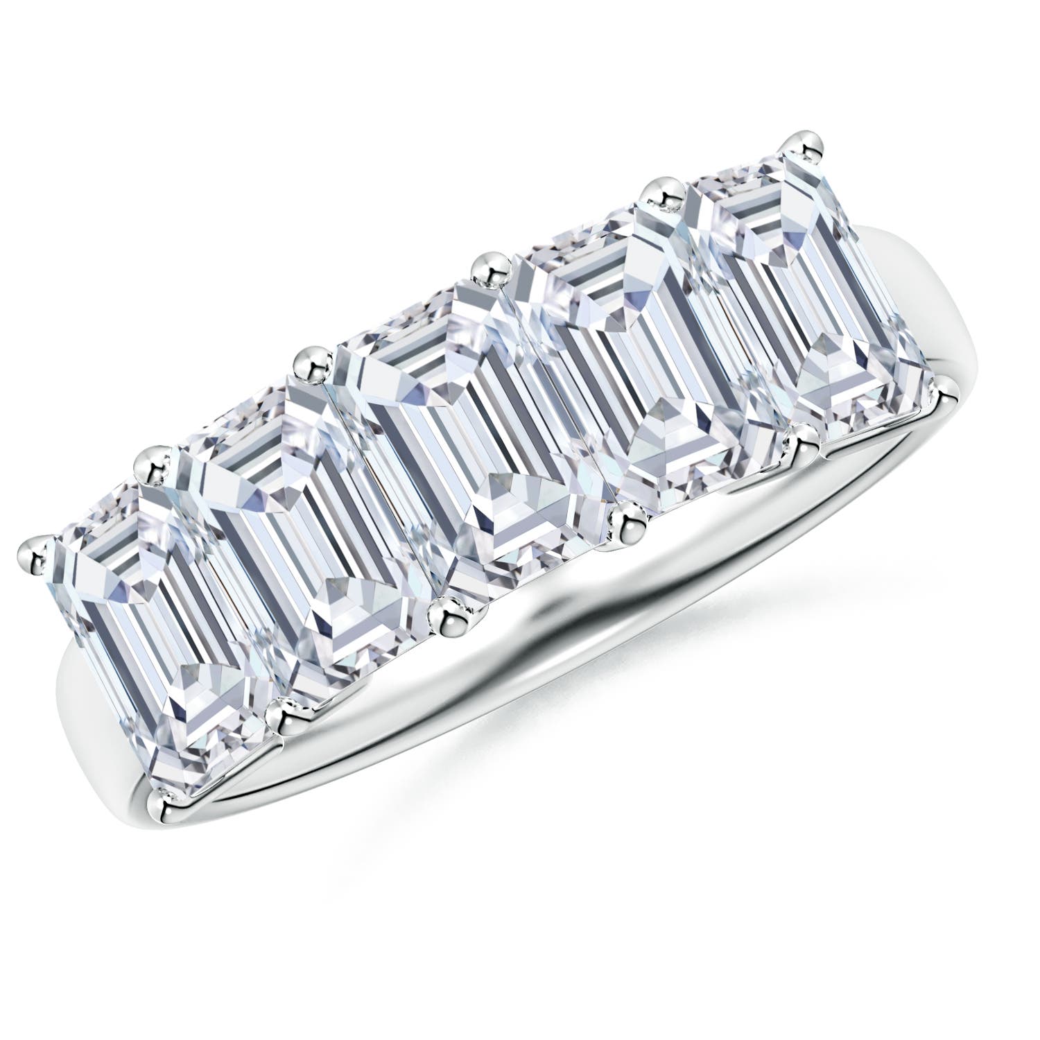 Angara 3.25 CTW Lab-Grown Prong-Set Emerald-Cut Diamond Five Stone Wedding Ring in 14K White Gold