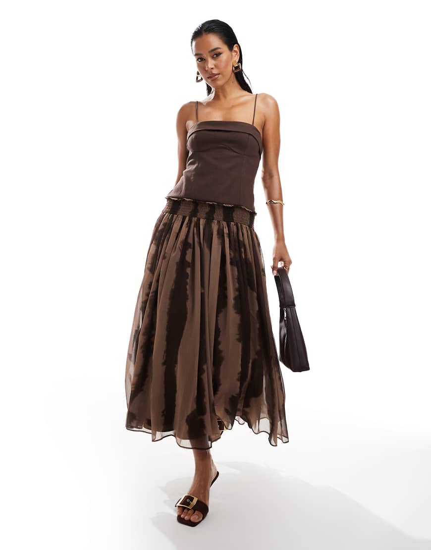 Dropped waist cami midi dress in brown