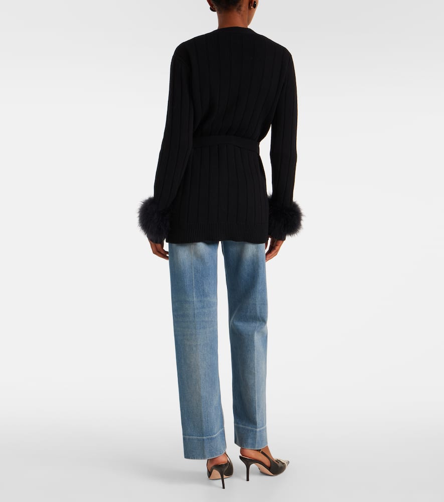Feather-trimmed virgin wool cardigan