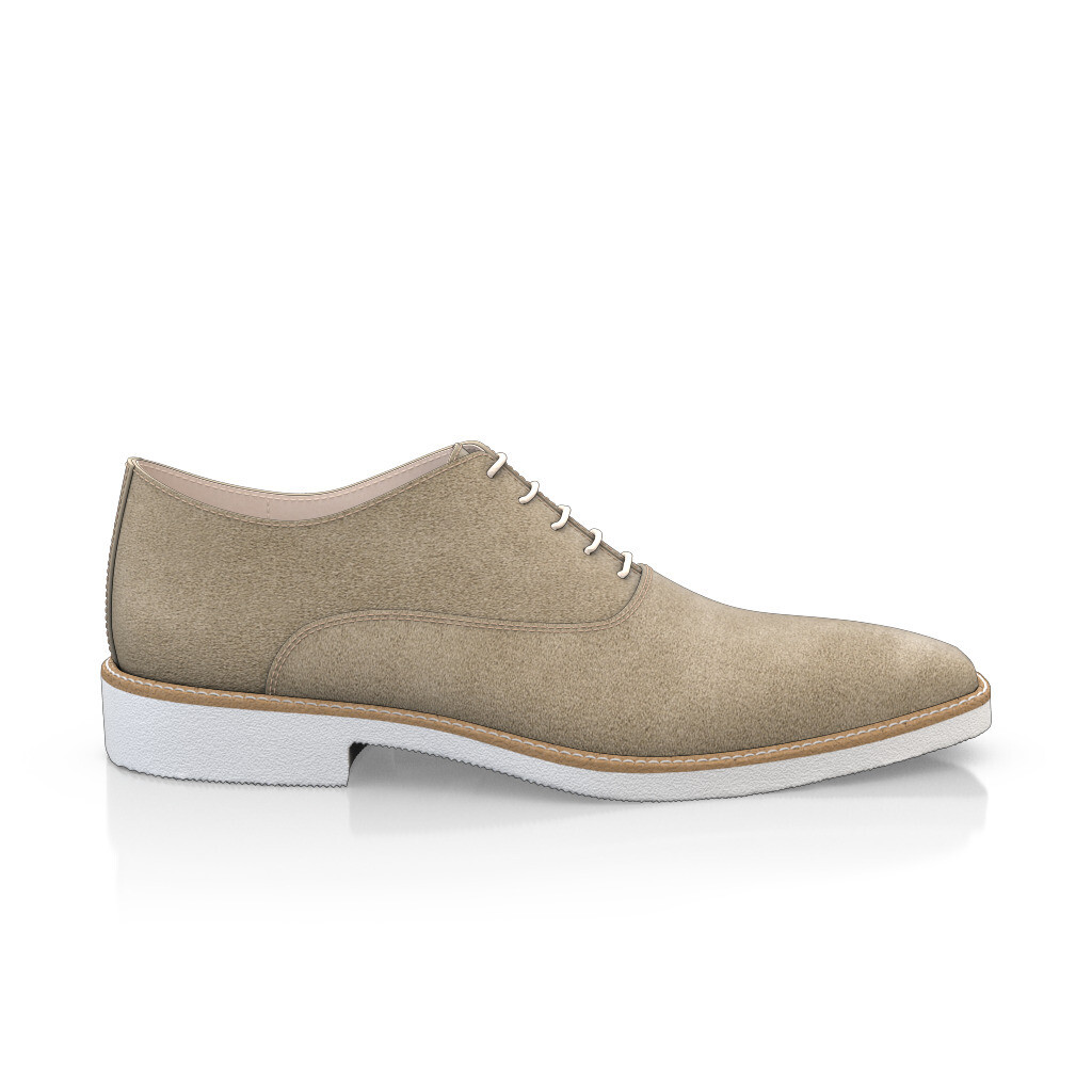 Custom Men's Plain-toe Oxford Dress Shoes Handmade in Italy - Sand Beige Suede - Laces - GIROTTI