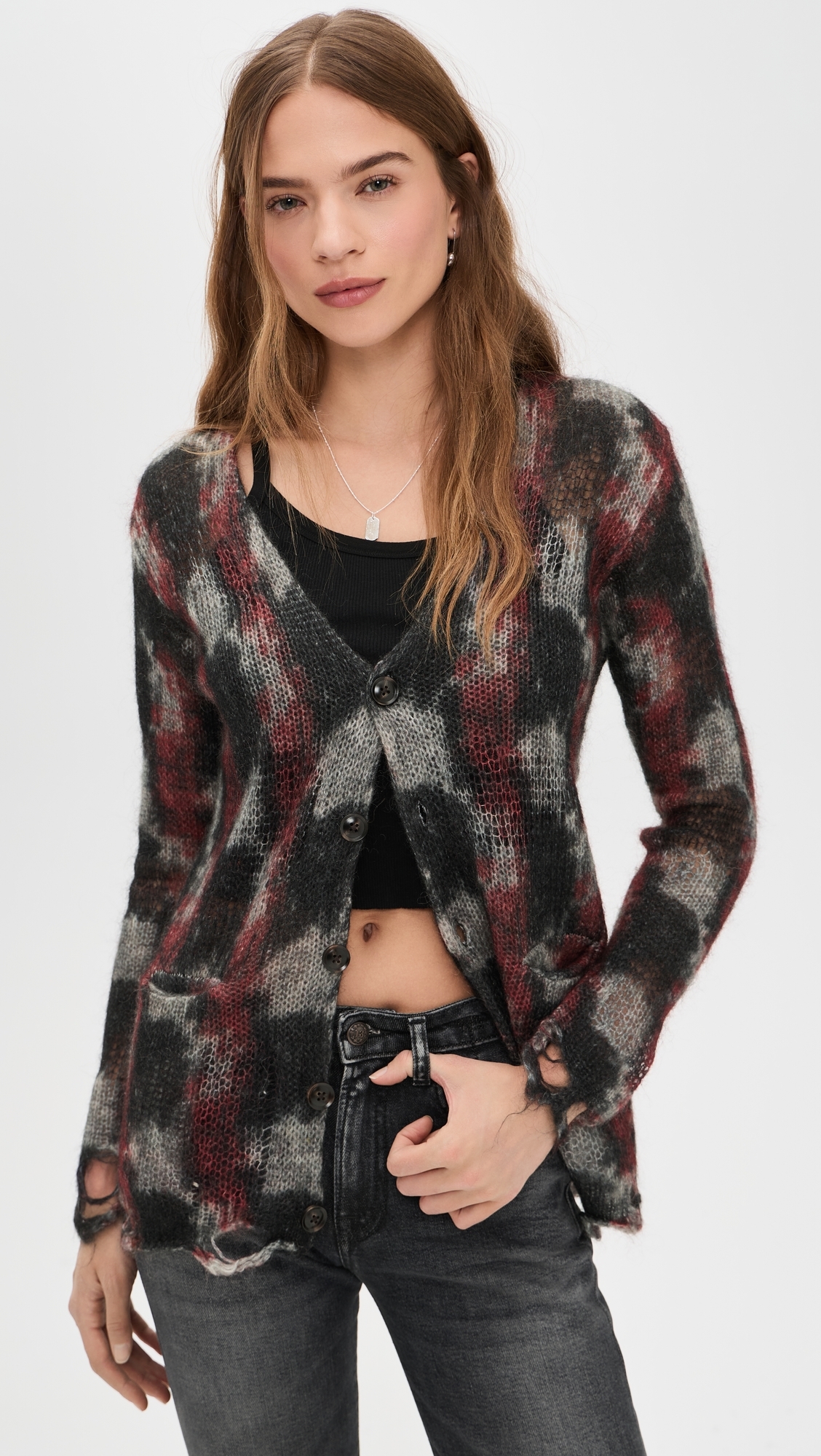 Printed Boyfriend Cardigan Red/Black/White