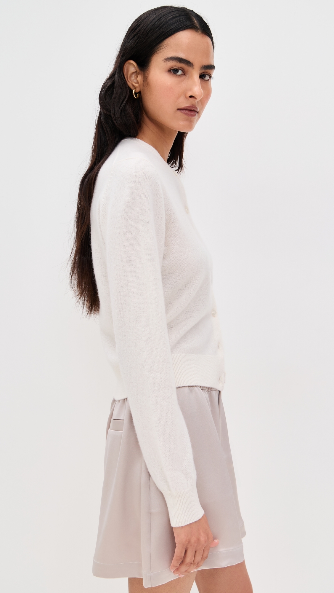 Cashmere Crew Neck Cardigan Soft White