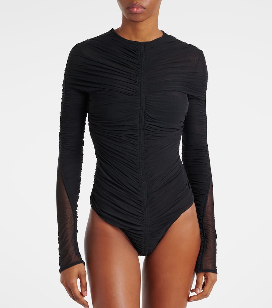 Sheer ruched bodysuit
