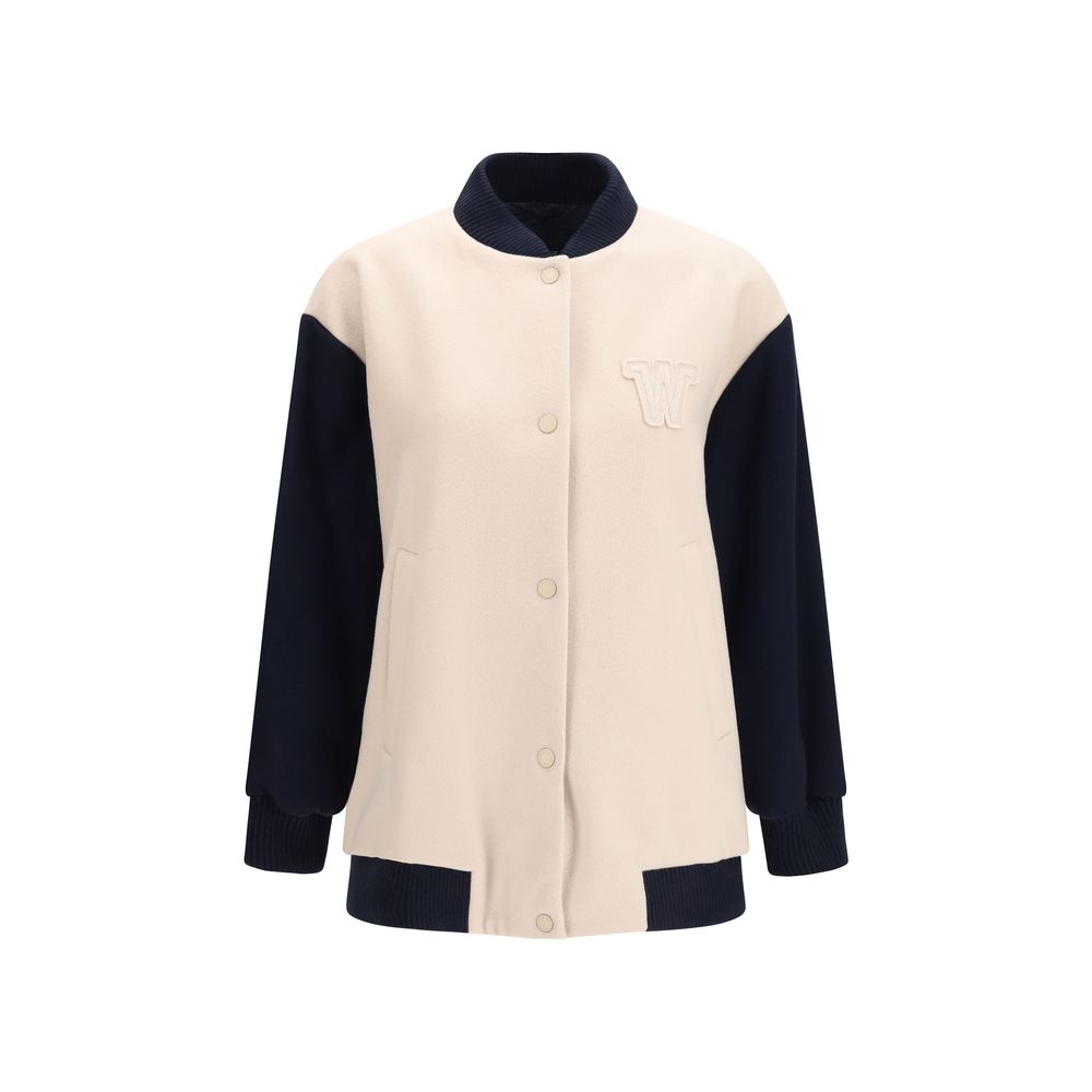 Wool Colorblock Bomber Jacket — Beige