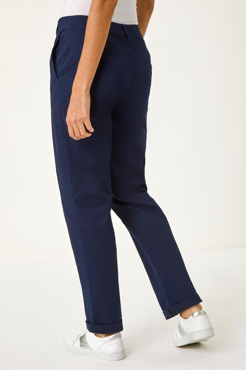 Roman Plain Cotton Chino Trousers In Navy