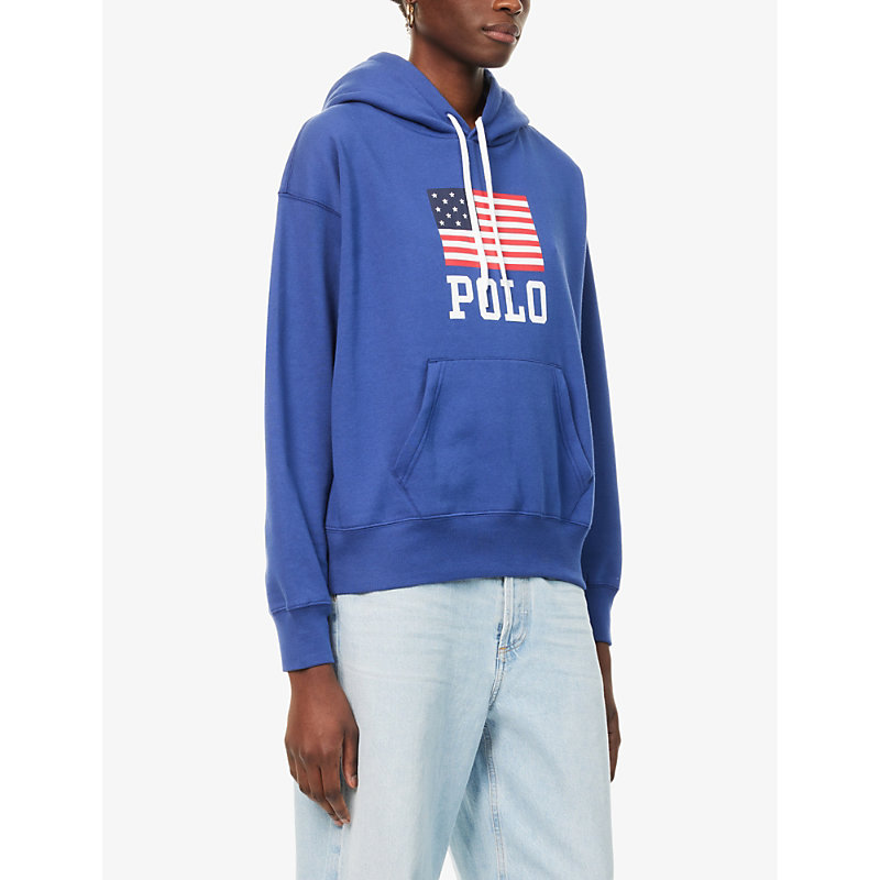 Womens Charter Blue American Flag-print Cotton-blend Jersey Hoody