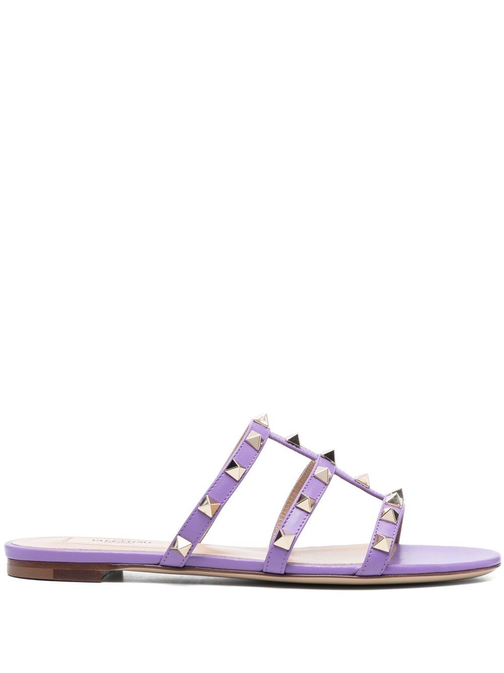 Rockstud leather flat sandals - Black