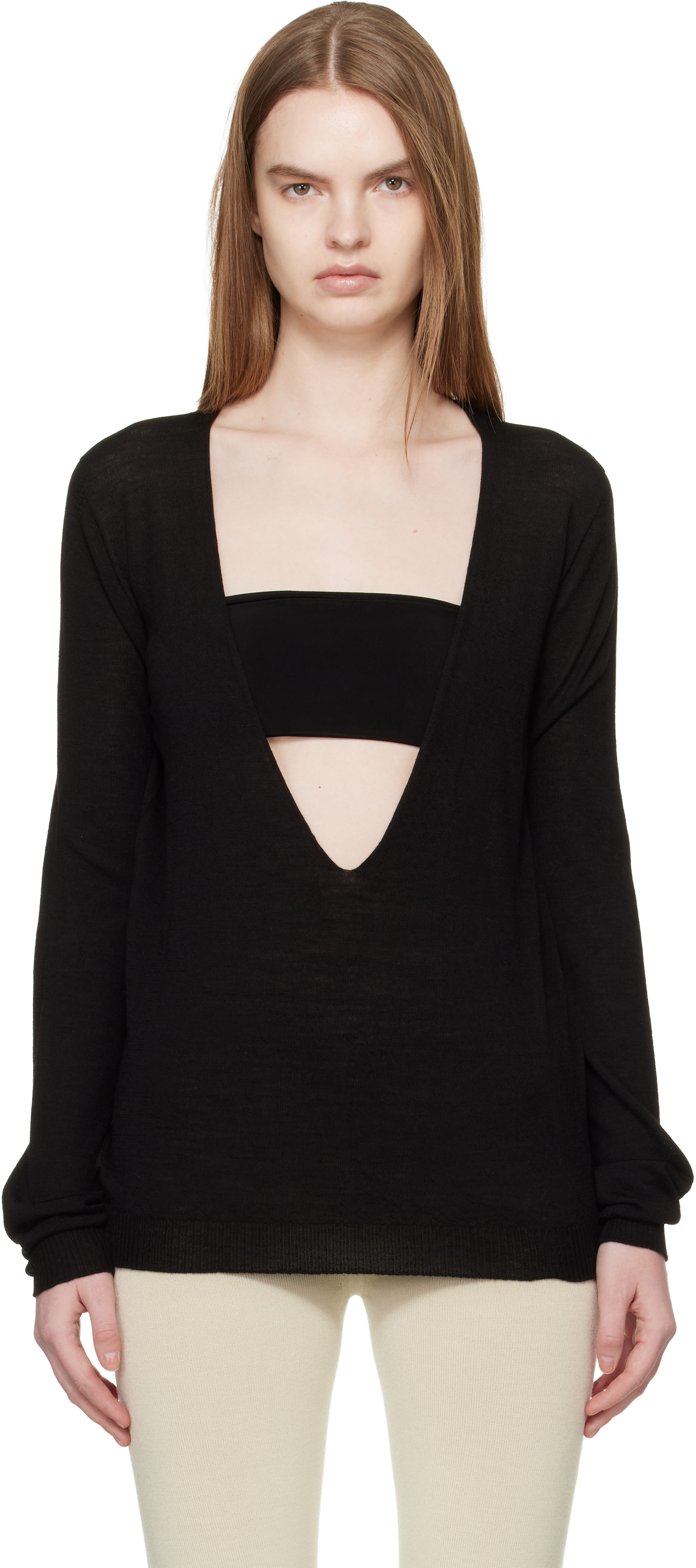 Black Temple Extreme V Neck Pull Sweater
