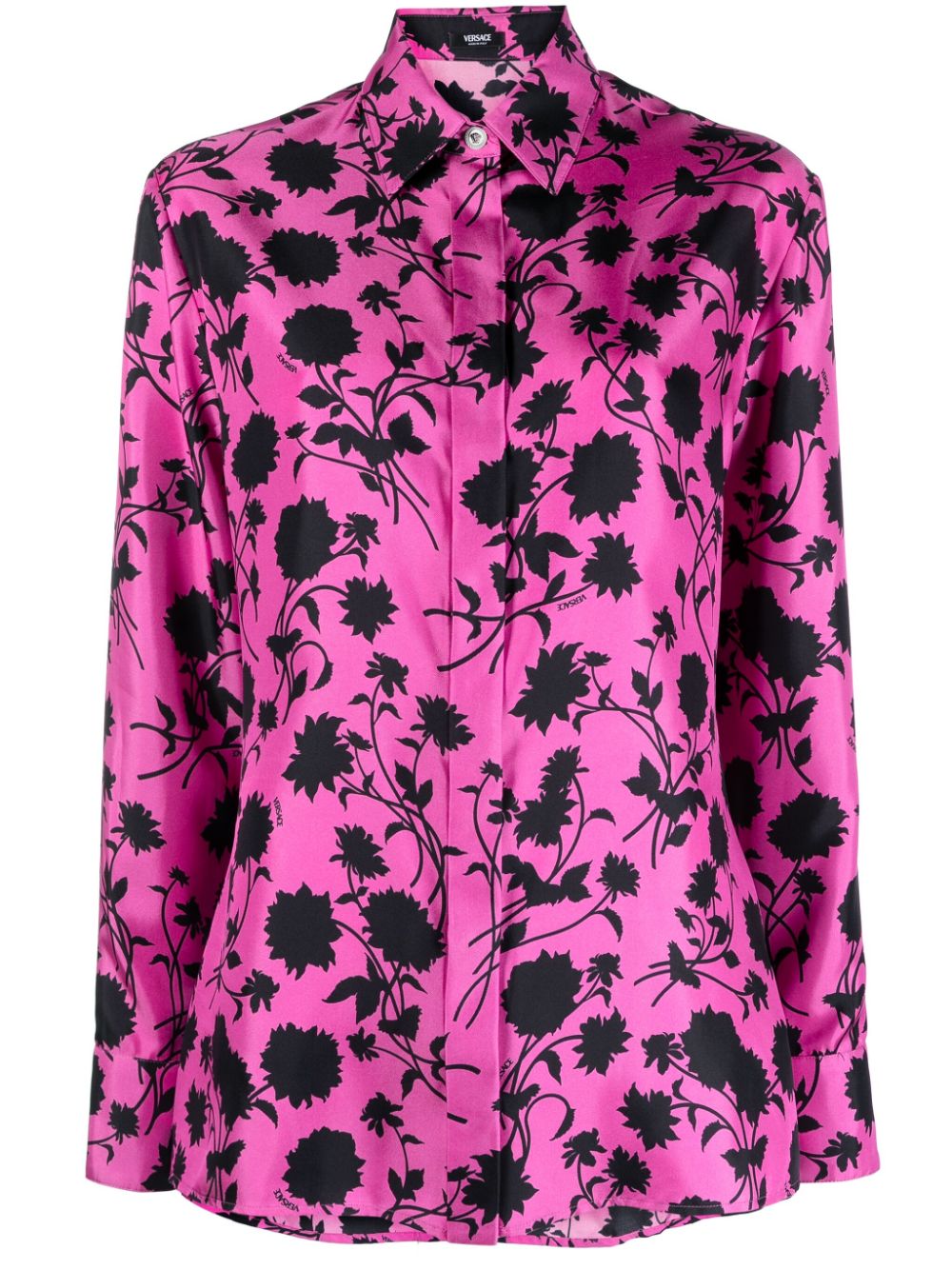Floral Silhouette-print silk shirt - Black