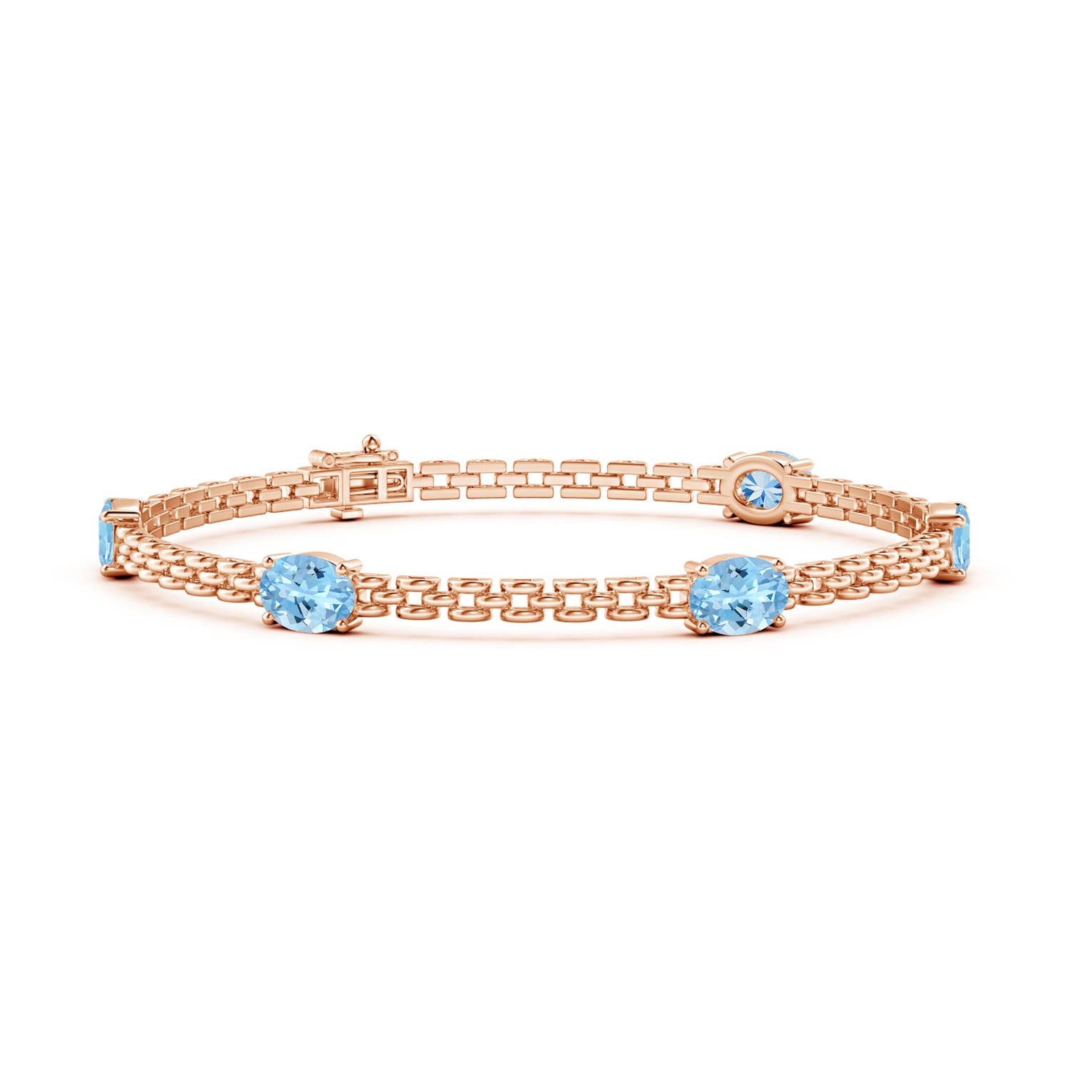 Angara 3.0 Carats Five Stone Oval Aquamarine Station Link Bracelet in 14K Rose Gold