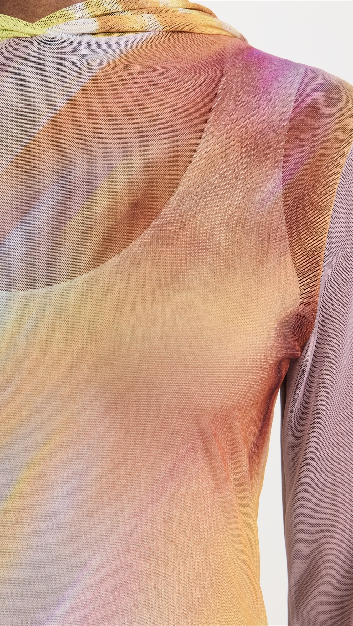 Printed Mesh Midi Dress with Hood Petals and Putty