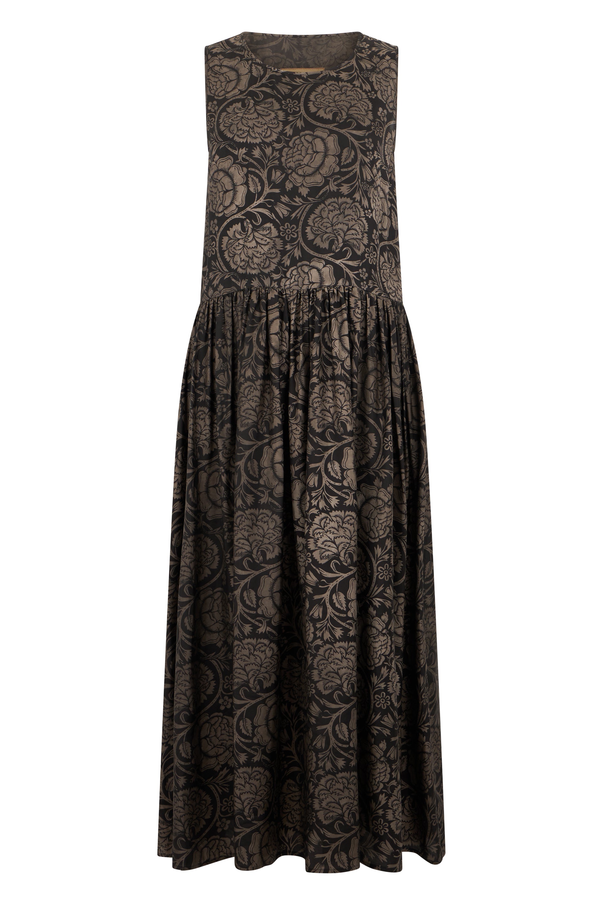 Sleeveless Satin-Effect Long Printed Dress
