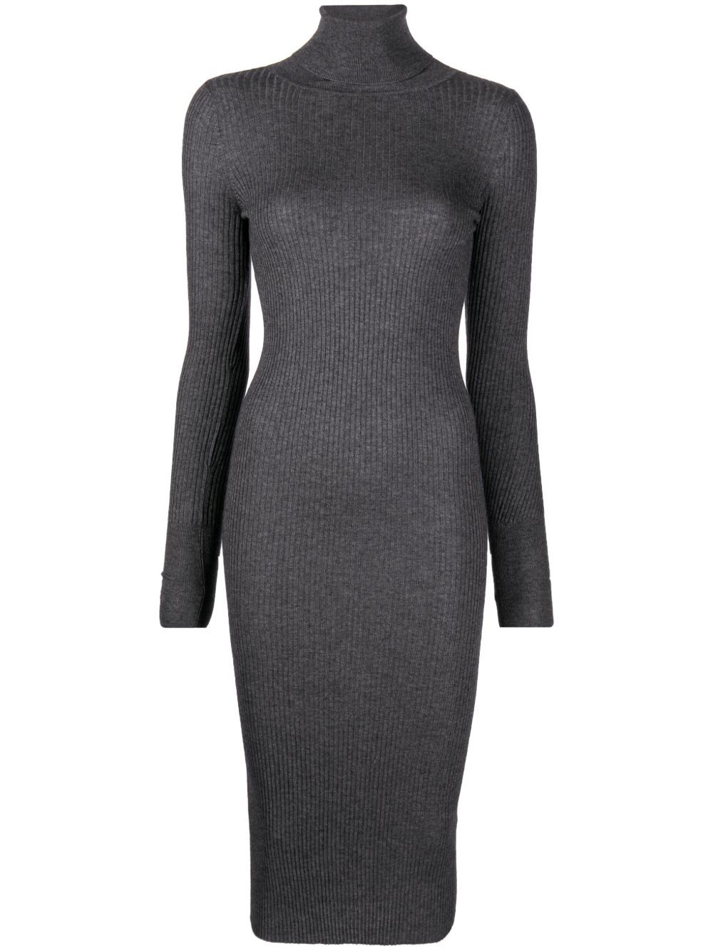 Ribbed-knit long-sleeve midi dress - Grey