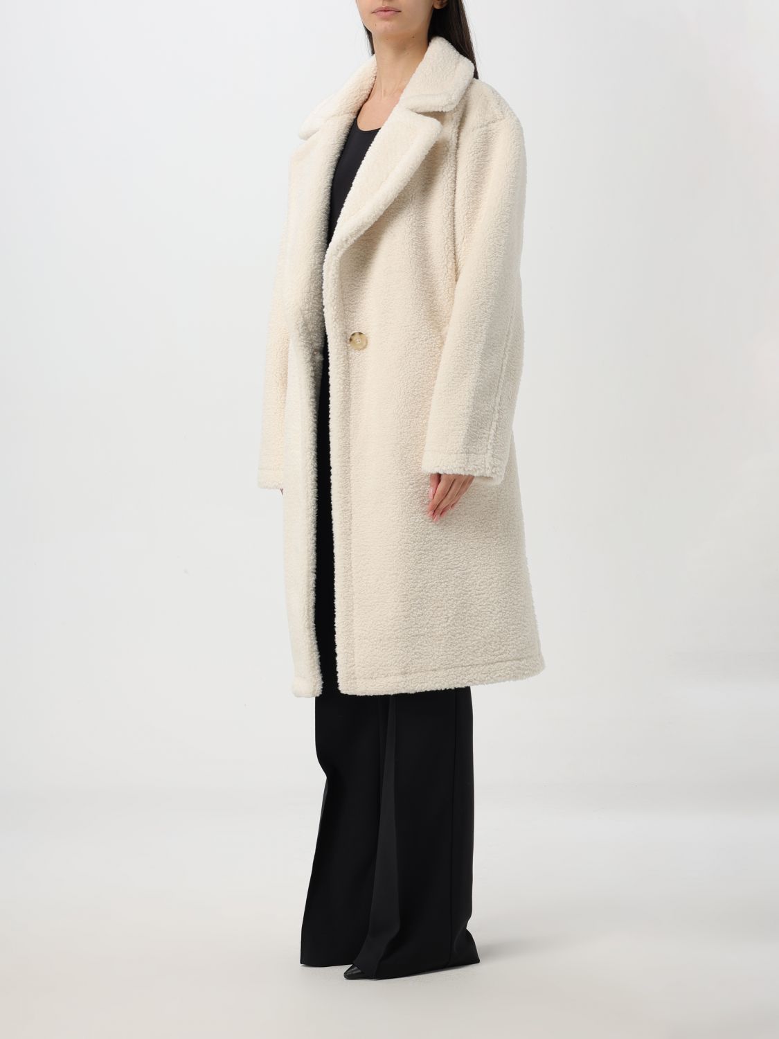 Faux-shearling single-breasted coat - Brown