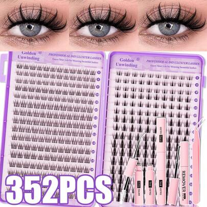 352PCS Dramatic C-Curl 8- Mix DIY Lash Extension Kit Set DIY Bottom Lashes Eyelashes Book Big Volume Soft Individual Cluster Lashes Create A Fluff