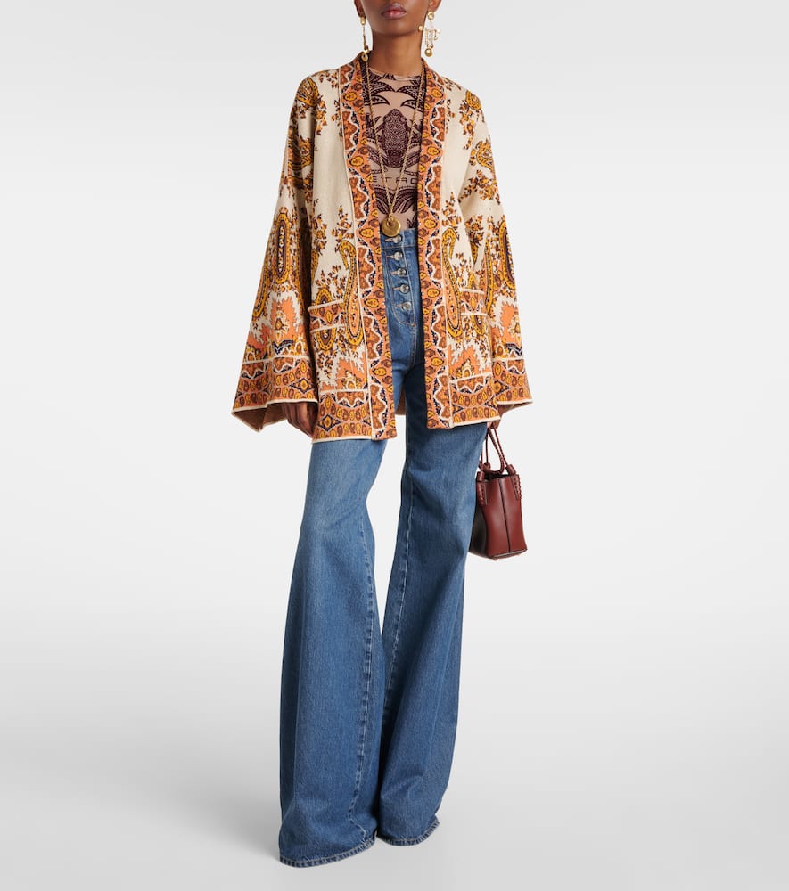 Jacquard cotton-blend wrap cardigan