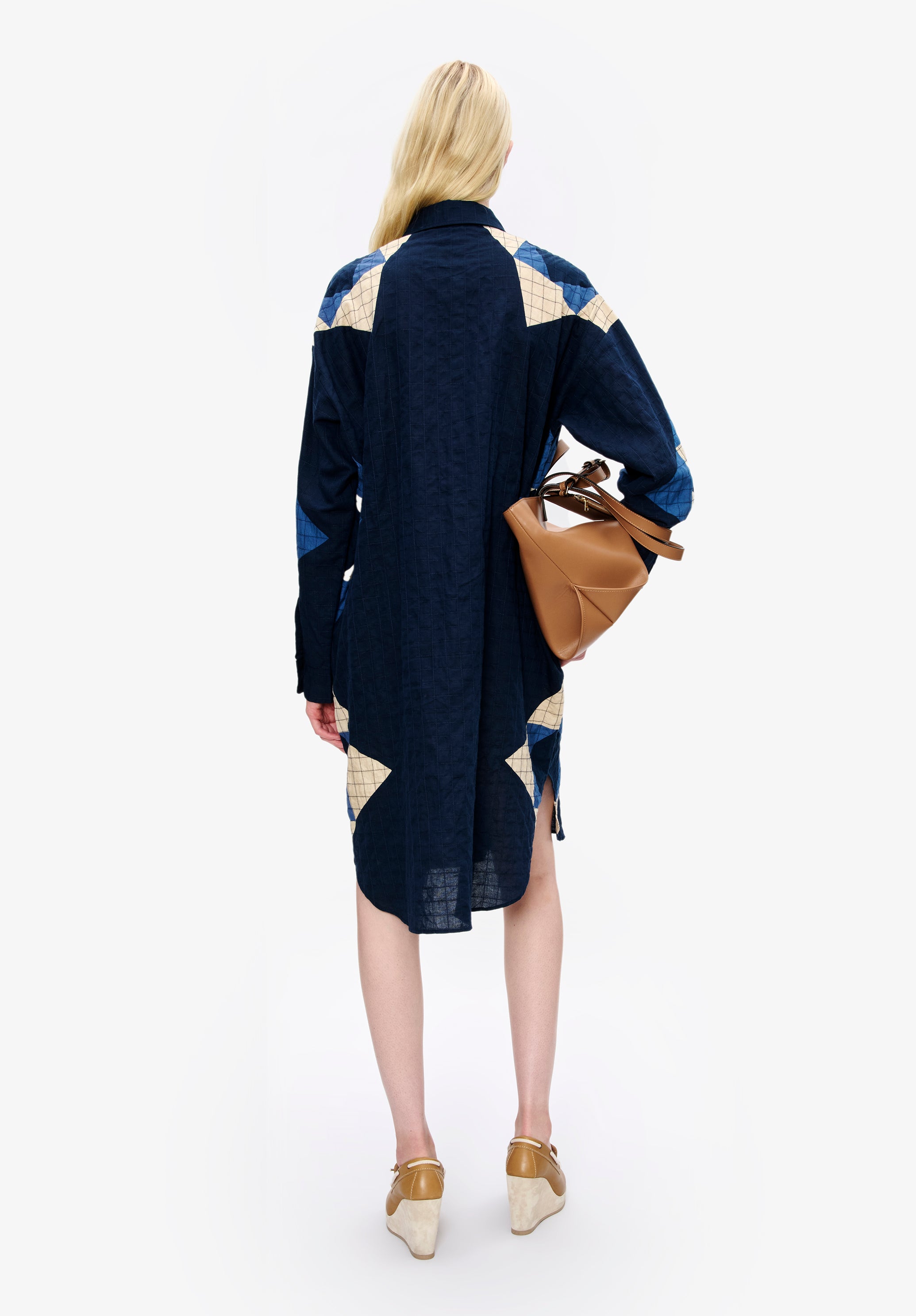 A. P.C. Women's Patchwork shirt-dress Size: Small in Dark indigo