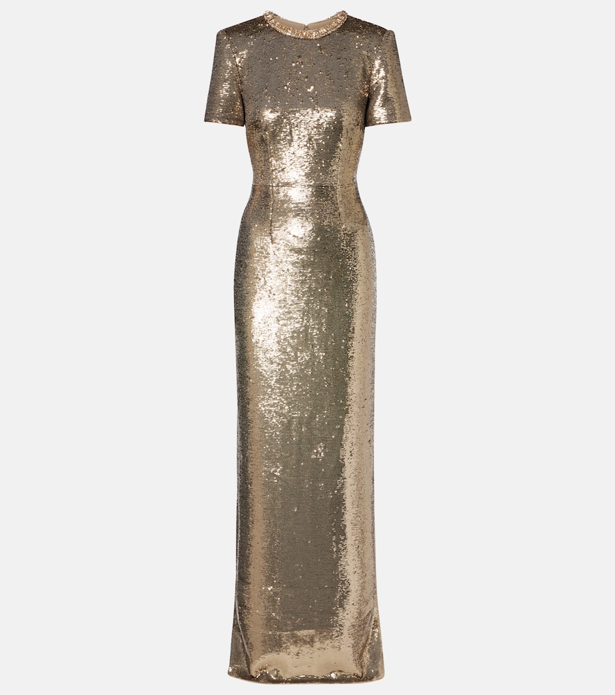 Crystal-embellished sequined gown