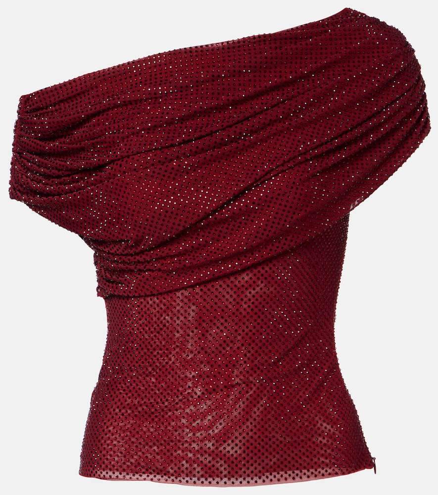 Draped embellished mesh top