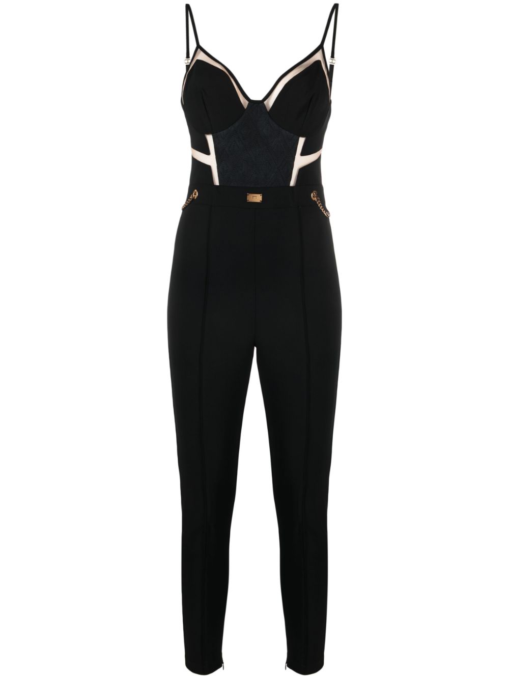 Tulle-inserts bustier jumpsuit - Black