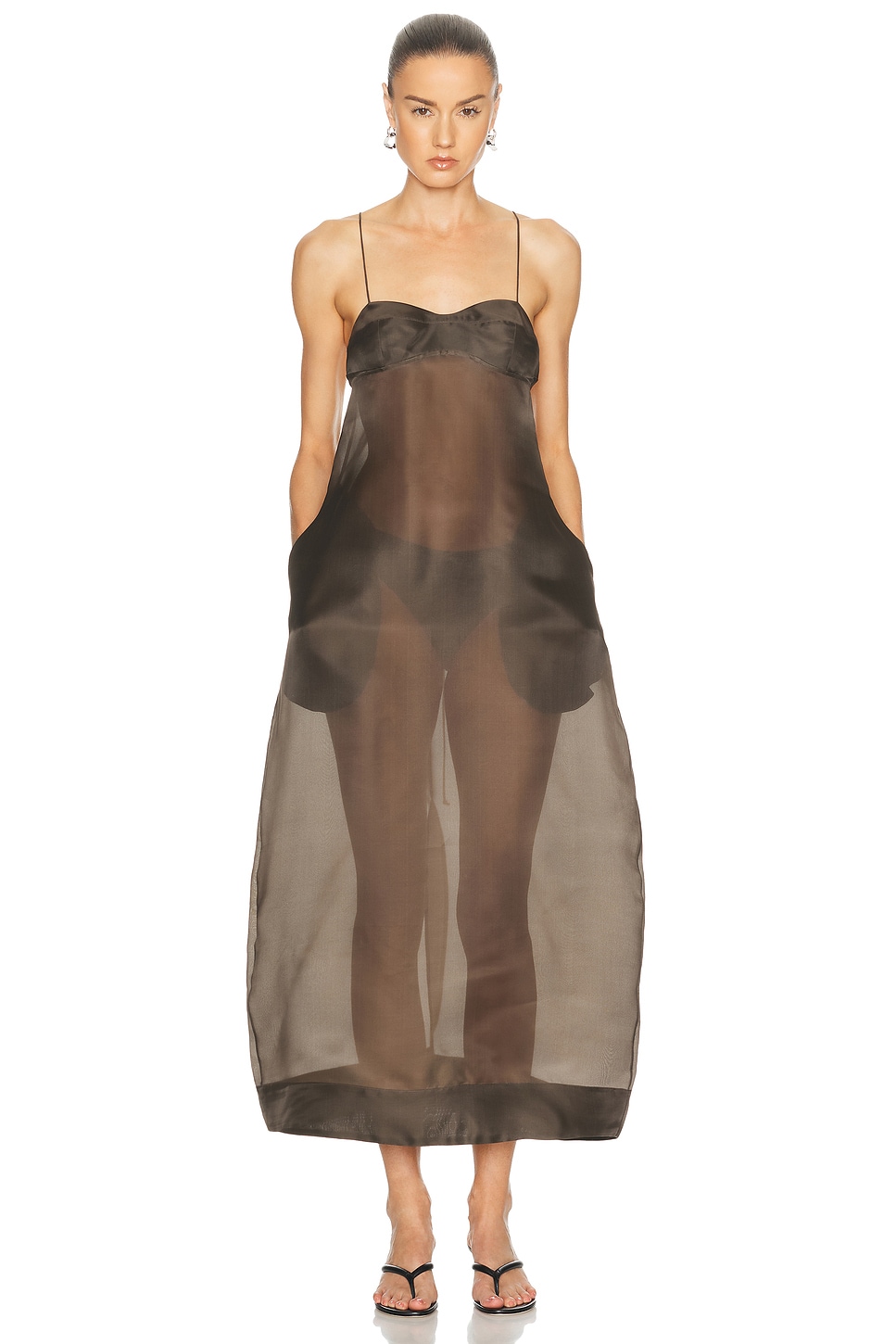 Rohe Sheer Bustier Volume Dress in Earth - Chocolate. 36 also