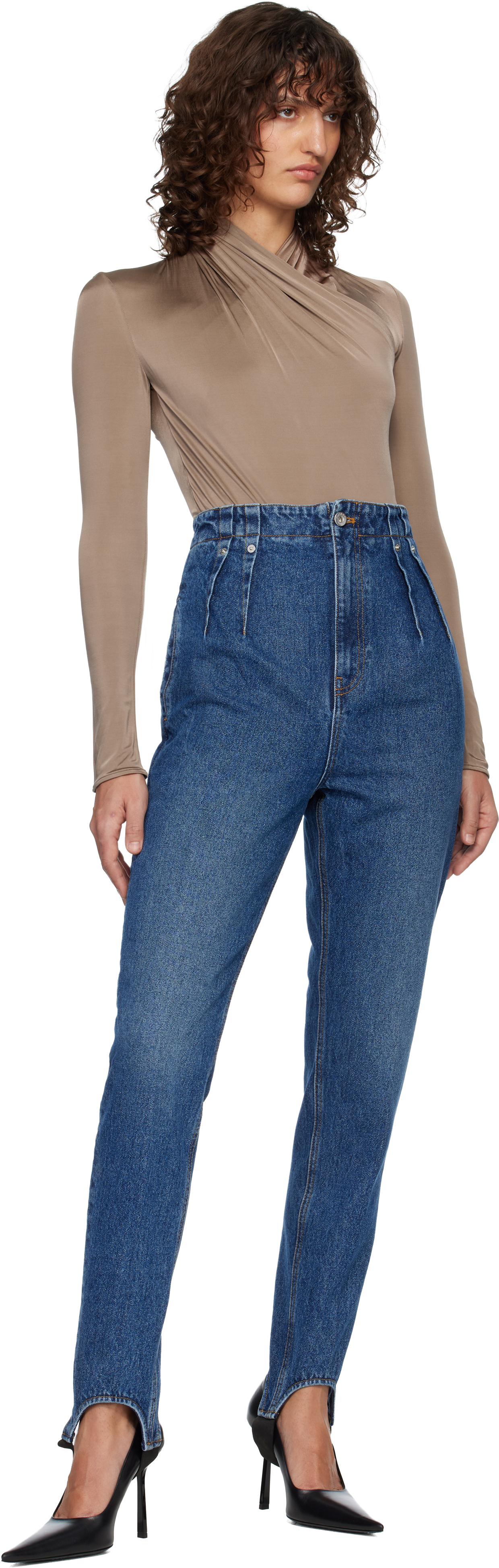 Blue Denim Cigarette Stirrup Jeans