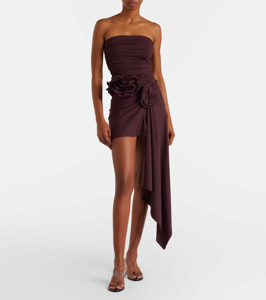 Floral-appliqué draped miniskirt