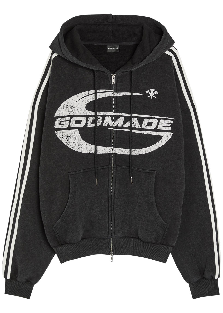 Imperial Logo Striped Hooded Cotton Sweatshirt