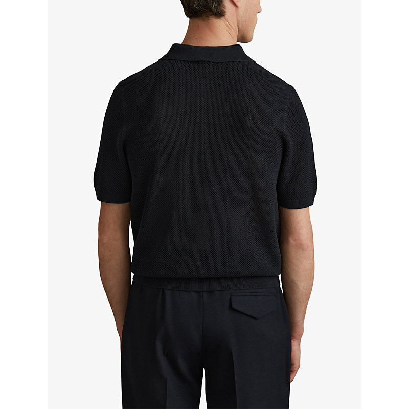 Mens Navy/optic Whit Misto Open-stitch Cotton-blend Shirt L