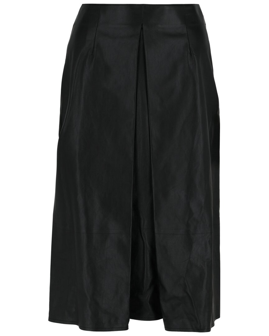 Pleated-Front Leather Midi Skirt