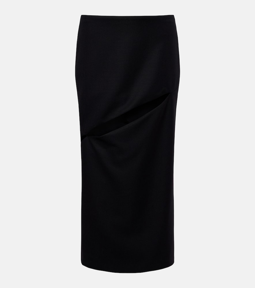 Cutout wool and mohair midi skirt