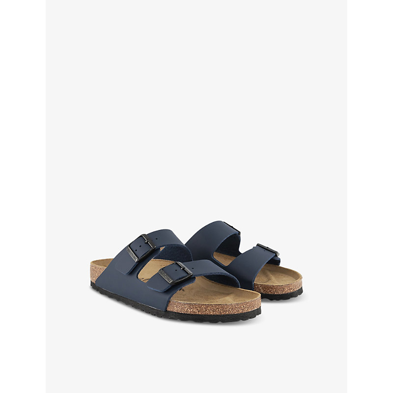 Mens Blue Birko Flor Arizona Double-strap Leather Sandals