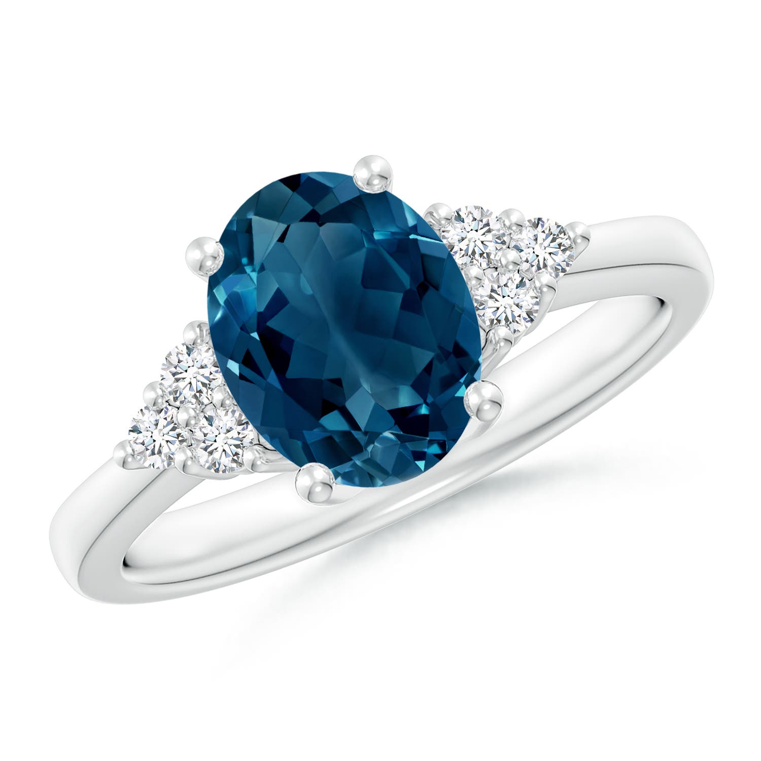 Angara 2.25 Carats Solitaire Oval London Blue Topaz and Diamond Promise Ring in Platinum