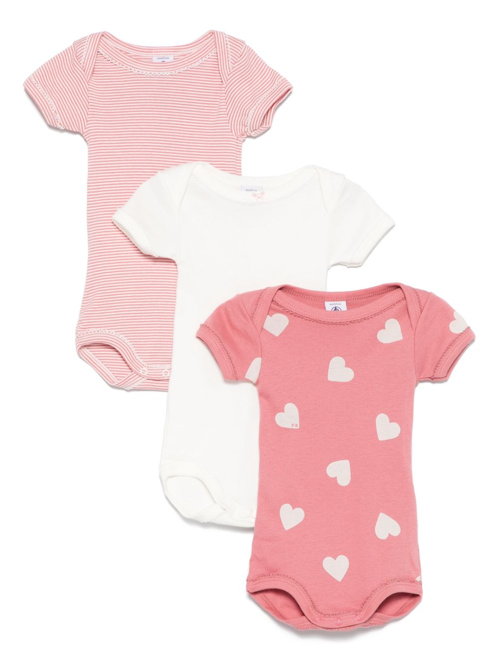 Petit Bateau heart-print babygrows (set of three) - Pink