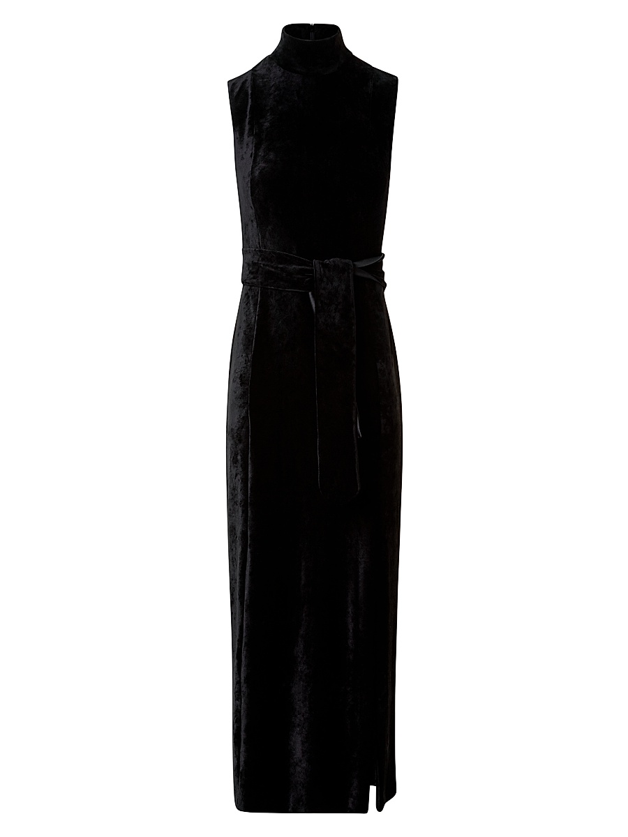 Women's Velvet Tie-Waist Maxi Dress - Black