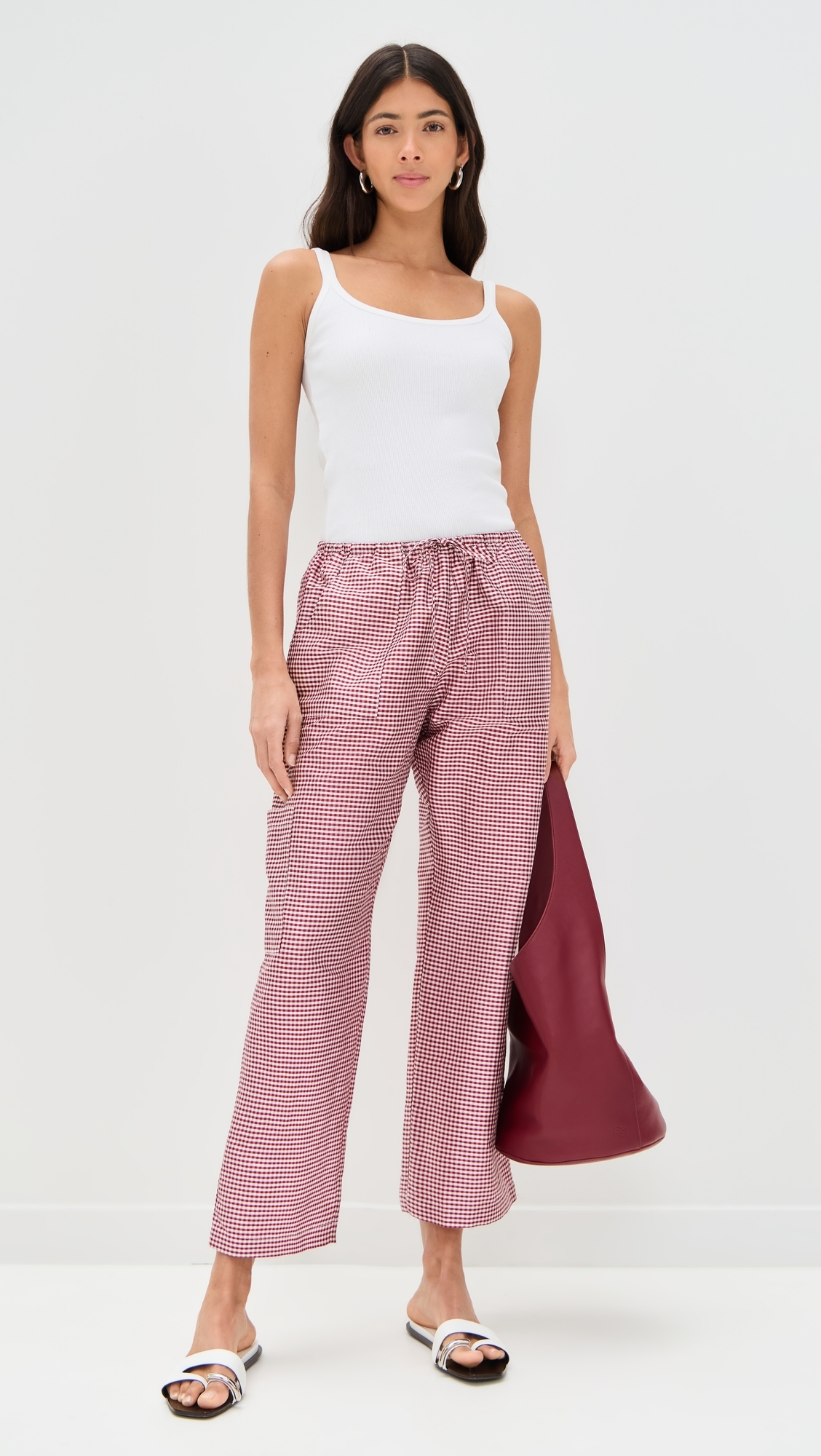 DONNI. The Taffeta Gingham Drawstring Cargo Pants Bell Pepper