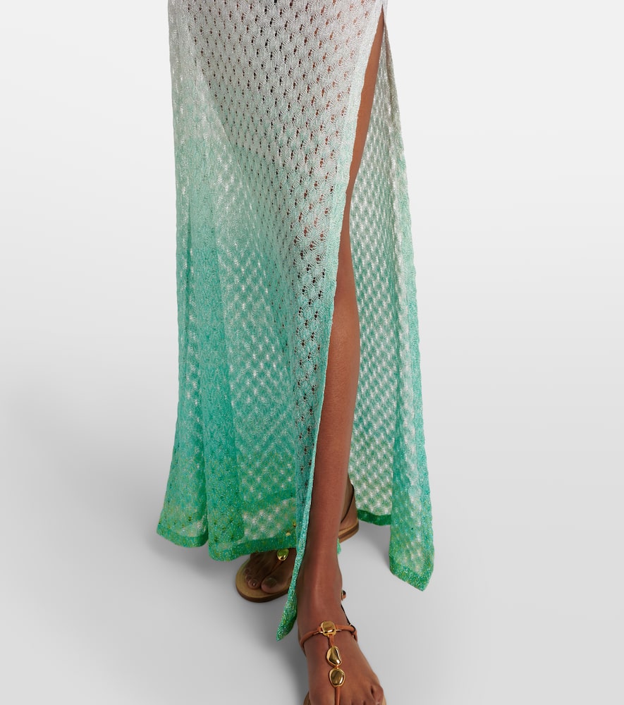 Open-knit one-shoulder lamé beach cover-up