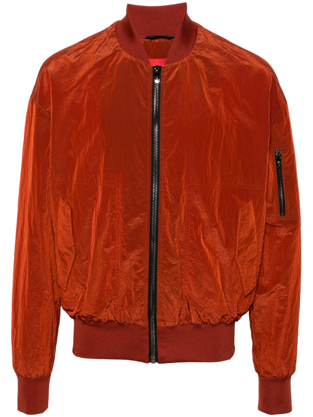 Reflective-effect zip-up bomber jacket - Red