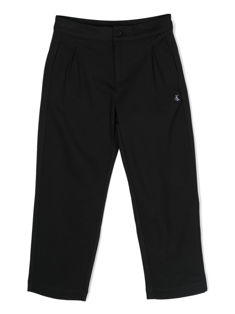 Logo-patch pleated straight-leg trousers - Black