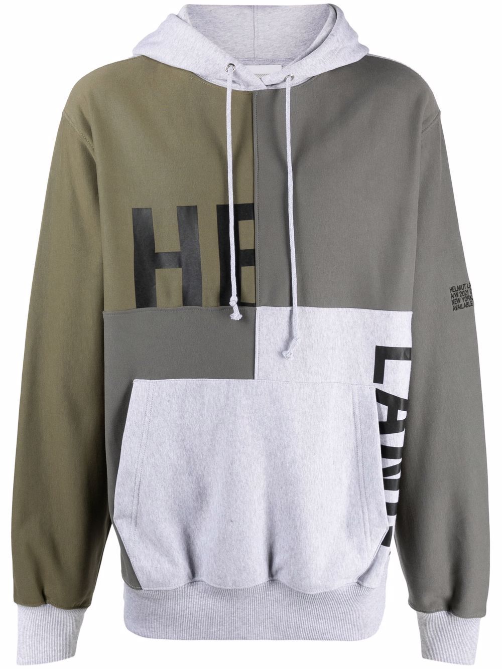 Patchwork logo-print pullover hoodie - Grey